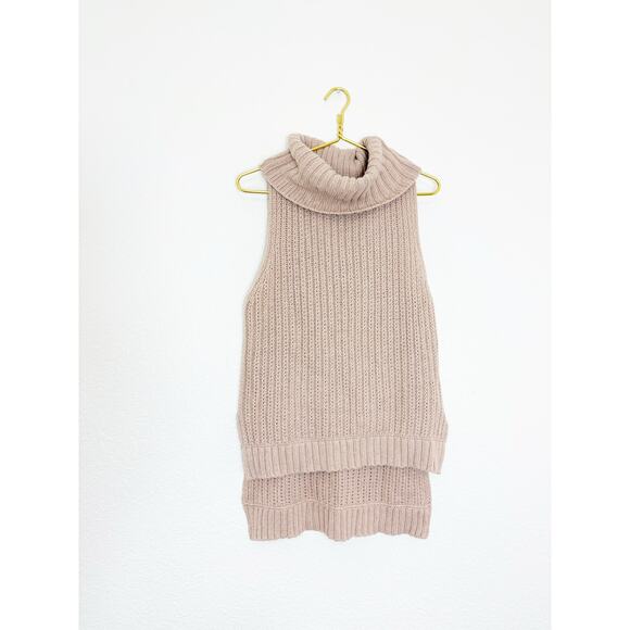 7 For All Mankind Tan Knit Sleeveless Sweater Sz Medium Turtleneck Quiet Luxury - Picture 3 of 12